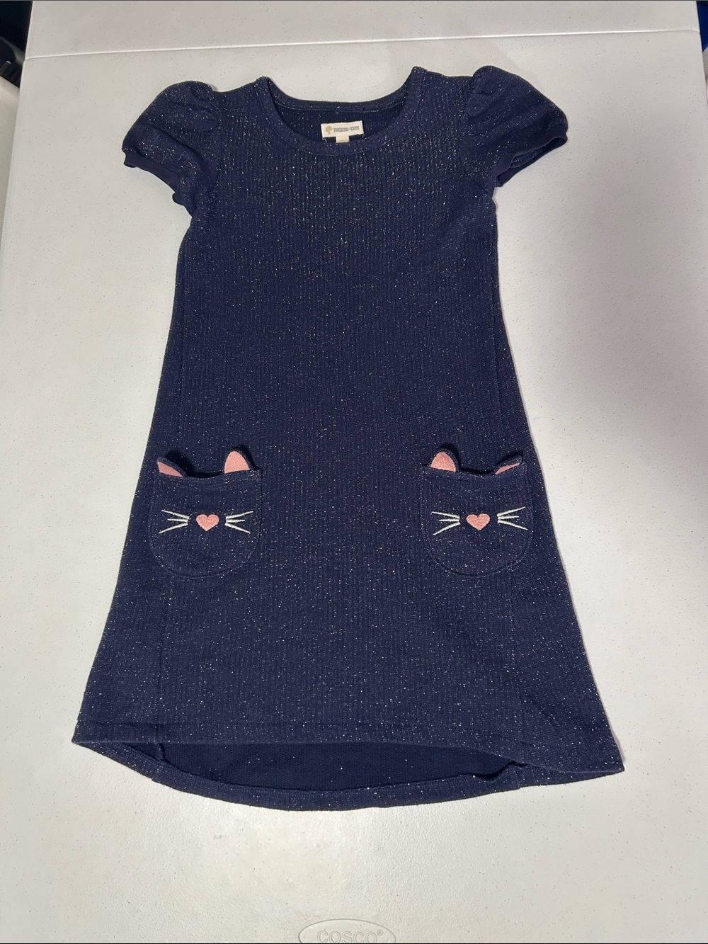 Tucker + Tate Girl’s Short Sleeve Navy Sweater Dress W/ Cats Size 7